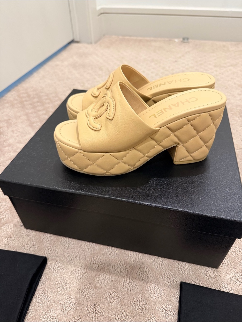 CHANEL Beige Leather CC Logo Slide Mules - Picture 3 of 6